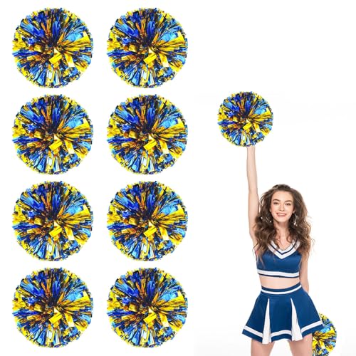 8er Pack Cheerleading Pom Poms, Sport-Pompoms aus Kunststoff für Teamspirit und Veranstaltungen (Blaues Gold) von YAANTYYB