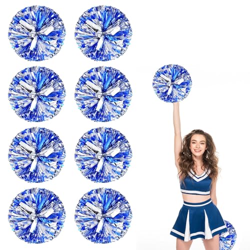 8er Pack Cheerleading Pom Poms, Sport-Pompoms aus Kunststoff für Teamspirit und Veranstaltungen (Blaues Silber) von YAANTYYB