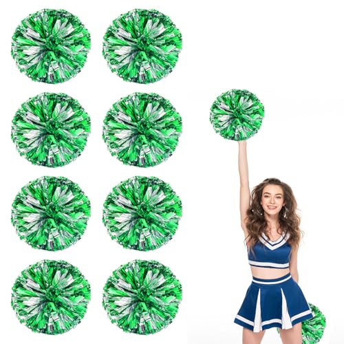 8er Pack Cheerleading Pom Poms, Sport-Pompoms aus Kunststoff für Teamspirit und Veranstaltungen (Grün + Silber) von YAANTYYB