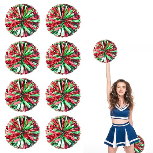 8er Pack Cheerleading Pom Poms, Sport-Pompoms aus Kunststoff für Teamspirit und Veranstaltungen (Rotgrün) von YAANTYYB