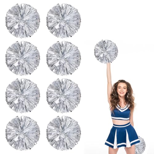 8er Pack Cheerleading Pom Poms, Sport-Pompoms aus Kunststoff für Teamspirit und Veranstaltungen (Silber) von YAANTYYB