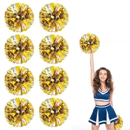 8er Pack Cheerleading Pom Poms, Sport-Pompoms aus Kunststoff für Teamspirit und Veranstaltungen (Silber und Gold) von YAANTYYB