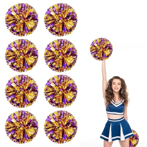 8er Pack Cheerleading Pom Poms, Sport-Pompoms aus Kunststoff für Teamspirit und Veranstaltungen (Violett Gold) von YAANTYYB