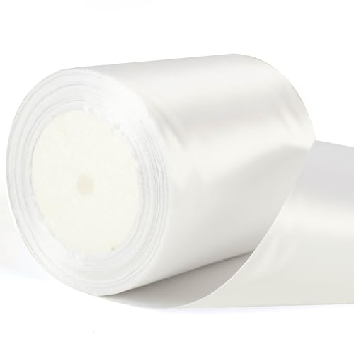 10 cm breites Satinband für Hochzeitsauto und Geschenkverpackungen, dickes 10,2 cm weißes Band für Blumensträuße, Bastelarbeiten und Kuchendekoration 10 cm breites Satinband für Hochzeitsauto und Geschenkverpackungen, dickes 10,2 cm weißes Band für Blumensträuße, Bastelarbeiten und Kuchendekoration von YAAVAAW