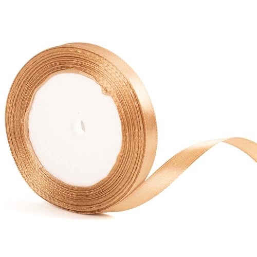 10mm Champagner-Goldband-Weihnachts Band für Geschenkverpackung 22m, Gold Weihnachtsband Dünne Satinband für Geschenkverpackung Band Xmas Geschenk Kuchen Haar Bogen Crafting Hochzeit Auto Dekoration von YAAVAAW