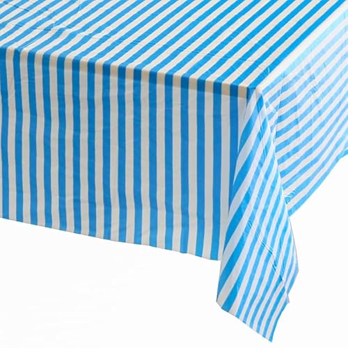 Tischdecke, rechteckig, Einweg-Tischdecke, Kunststoff, Hellblau, Weiß, 137 x 274 cm, Hellblau und Weiß gestreift, für Party, Picknick, Babyparty, Hochzeit, Geburtstagsparty-Dekorationen Tischdecke, rechteckig, Einweg-Tischdecke, Kunststoff, Hellblau, Weiß, 137 x 274 cm, Hellblau und Weiß gestreift, für Party, Picknick, Babyparty, Hochzeit, Geburtstagsparty-Dekorationen von YAAVAAW