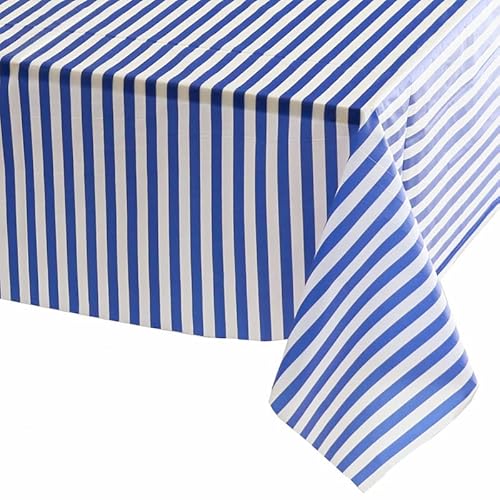 Tischdecke mit blauen und weißen Streifen, 137 x 274 cm, Einweg-Tischdecke, Kunststoff-Tischdecke, für Picknick, Babyparty, Hochzeit, Weihnachten, Geburtstagsparty-Dekorationen Tischdecke mit blauen und weißen Streifen, 137 x 274 cm, Einweg-Tischdecke, Kunststoff-Tischdecke, für Picknick, Babyparty, Hochzeit, Weihnachten, Geburtstagsparty-Dekorationen von YAAVAAW
