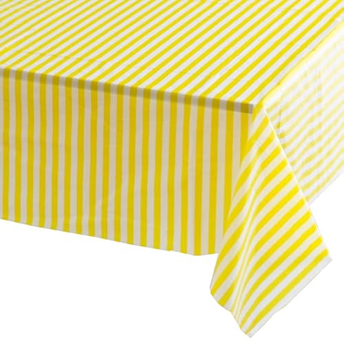 137x274 cm, gelbe und weiße Streifen, Tischdecke, Party, rechteckige Einweg-Tischdecke, Kunststoff, gelbe Tischdecke, Party für Picknick, Babyparty, Weihnachten, Geburtstagsparty-Dekorationen 137x274 cm, gelbe und weiße Streifen, Tischdecke, Party, rechteckige Einweg-Tischdecke, Kunststoff, gelbe Tischdecke, Party für Picknick, Babyparty, Weihnachten, Geburtstagsparty-Dekorationen von YAAVAAW
