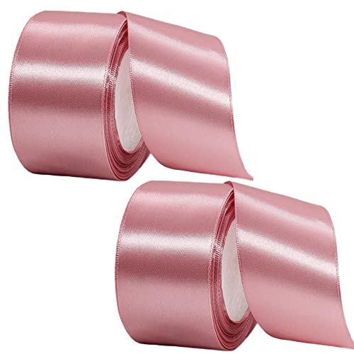 2 Rollen dickes dunkelrosa Band 50 mm zum Verpacken von Geschenken, 22 m, doppelseitig, 50 mm breit, rosa Satinband zum Basteln von Kuchenband, Haarschleifenband, Blumensträußen, von YAAVAAW