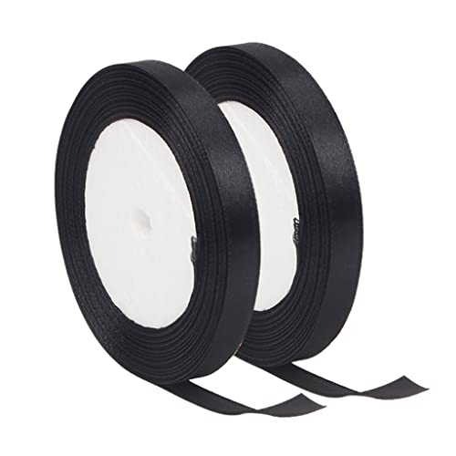 2 Rollen schwarzes Band 10 mm zum Verpacken von Geschenken, 22 m, doppelseitiges schwarzes Satinband, 10 mm dick, Stoffband zum Basteln von Kuchenband, Haarschleife, Ballon, Halloween-Dekoration, 2 Rollen schwarzes Band 10 mm zum Verpacken von Geschenken, 22 m, doppelseitiges schwarzes Satinband, 10 mm dick, Stoffband zum Basteln von Kuchenband, Haarschleife, Ballon, Halloween-Dekoration, von YAAVAAW