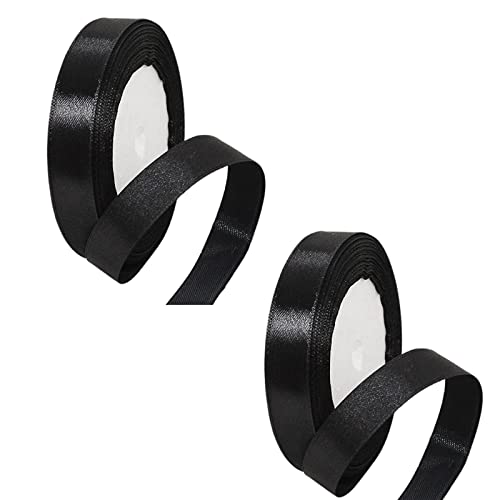 2 Rollen schwarzes Band 15 mm zum Verpacken von Geschenken, 22 m, doppelseitiges schwarzes Satinband, 15 mm dick, Stoffband zum Basteln von Kuchenband, Haarschleife, Ballon, Halloween-Dekoration, 2 Rollen schwarzes Band 15 mm zum Verpacken von Geschenken, 22 m, doppelseitiges schwarzes Satinband, 15 mm dick, Stoffband zum Basteln von Kuchenband, Haarschleife, Ballon, Halloween-Dekoration, von YAAVAAW