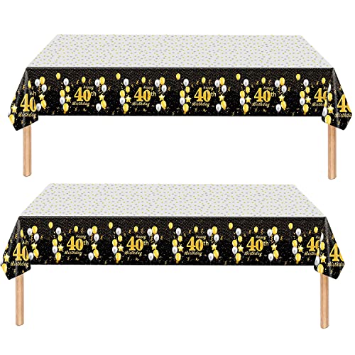 2 Stück 137 x 274 cm 40. Geburtstag Tischdecke, Schwarz Gold Geburtstag Party Tischdecken Covers, große rechteckige Einweg-Kunststoff-Tischdecke für Innen- und Außenbereich, Jahrestagsparty-Dekoration 2 Stück 137 x 274 cm 40. Geburtstag Tischdecke, Schwarz Gold Geburtstag Party Tischdecken Covers, große rechteckige Einweg-Kunststoff-Tischdecke für Innen- und Außenbereich, Jahrestagsparty-Dekoration von YAAVAAW