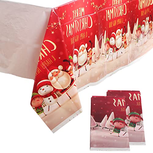 2 x Weihnachtstischdecken, Einweg-Papier-Tischdecken, 130 x 220 cm, rechteckig, rot, Kunststoff-Tischdecke für Partys, Weihnachten, Hochzeit, Picknick, Jungen, Mädchen, Geburtstagstischdecken von YAAVAAW
