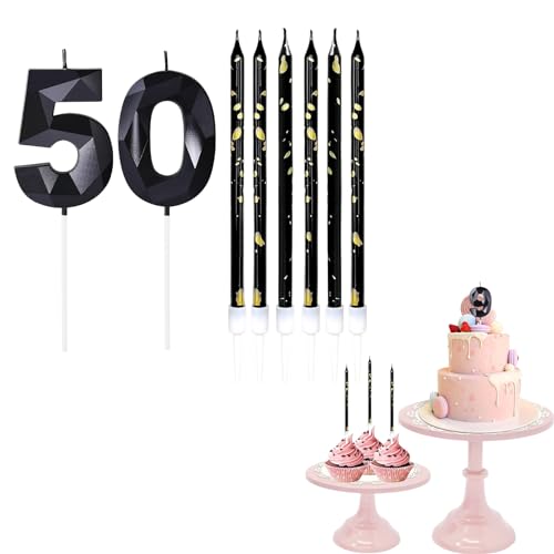 50. Geburtstag Kerzen Schwarz Zahl 50 Kerzen für Geburtstagstorte mit schwarzen langen Kerzen, Schwarz 50 Kerzen für Kuchen Geburtstag Kuchen Topper Dekorationen für Frauen Männer Geburtstag Party von YAAVAAW