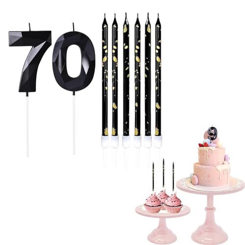 70 Geburtstag Kerzen Schwarz Zahl 70 Kerzen für Geburtstagstorte mit schwarzen langen Kerzen, Schwarz 70 Kerzen für Kuchen Geburtstag Kuchen Topper Dekorationen für Frauen Männer Geburtstag Party von YAAVAAW
