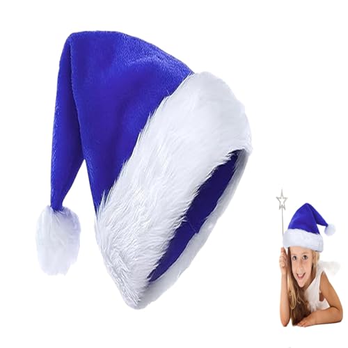 Blaue Weihnachtsmütze für Kinder, Erwachsene, 28 x 38 cm, luxuriöse Weihnachtsmütze, Plüsch-Weihnachtsmannmütze, Unisex, Weihnachtsmannmütze, Weihnachtsmannmütze, Kostüm, Geschenke für Damen, Herren, von YAAVAAW