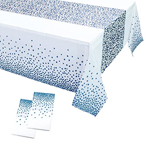 Einweg-Tischdecke, 137 x 274 cm, Weiß und Blau, große Party-Tischdecken mit Punkten, rechteckig, Kunststoff, für Picknick, Babyparty, Hochzeit, Weihnachten, Geburtstagspartys, Dekoration, 2 Stück Einweg-Tischdecke, 137 x 274 cm, Weiß und Blau, große Party-Tischdecken mit Punkten, rechteckig, Kunststoff, für Picknick, Babyparty, Hochzeit, Weihnachten, Geburtstagspartys, Dekoration, 2 Stück von YAAVAAW