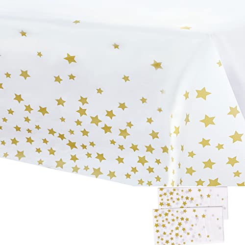 Einweg-Tischdecke, 137x274 cm, Weiß und Gold, Party-Tischdecke, goldfarbene Sterne, Konfetti, rechteckig, Kunststoff-Tischdecken für Picknick, Babyparty, Hochzeit, Weihnachten, Dekoration, 2 Stück Einweg-Tischdecke, 137x274 cm, Weiß und Gold, Party-Tischdecke, goldfarbene Sterne, Konfetti, rechteckig, Kunststoff-Tischdecken für Picknick, Babyparty, Hochzeit, Weihnachten, Dekoration, 2 Stück von YAAVAAW