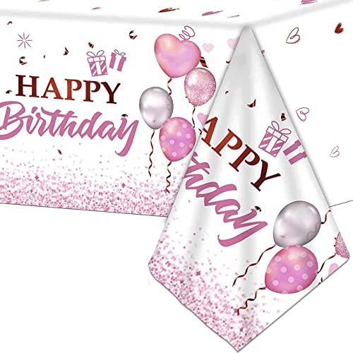Einweg-Tischdecke mit Aufschrift "Happy Birthday", 137 x 274 cm, rosa Geburtstag, rechteckige Esstischabdeckung, Kunststoff-Tischdecken für Babys, Mädchen, Frauen, Geburtstagsparty-Dekorationen Einweg-Tischdecke mit Aufschrift "Happy Birthday", 137 x 274 cm, rosa Geburtstag, rechteckige Esstischabdeckung, Kunststoff-Tischdecken für Babys, Mädchen, Frauen, Geburtstagsparty-Dekorationen von YAAVAAW