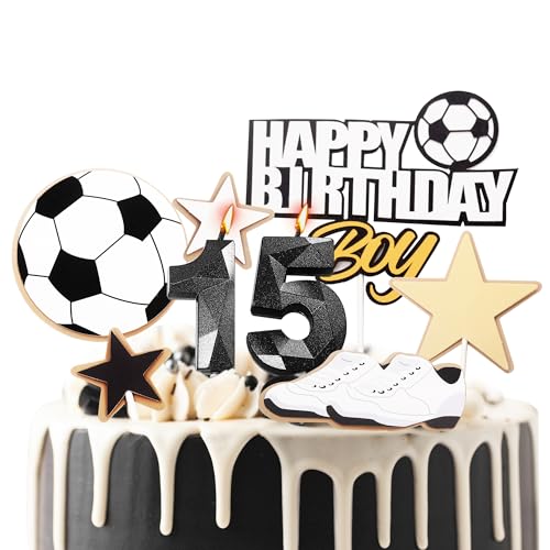 Fußball-Kuchenaufsätze zum 15. Geburtstag, Kerzen für Jungen, 15. Geburtstag, Zahl 15, Kerzen für Geburtstagskuchen und Fußball-Themen, Geburtstagsparty, Kuchendekoration, Dekoration für Jungen ab 15 Fußball-Kuchenaufsätze zum 15. Geburtstag, Kerzen für Jungen, 15. Geburtstag, Zahl 15, Kerzen für Geburtstagskuchen und Fußball-Themen, Geburtstagsparty, Kuchendekoration, Dekoration für Jungen ab 15 von YAAVAAW