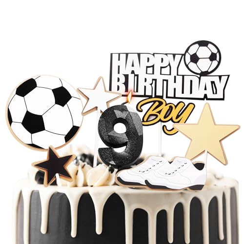 Fußball-Kuchenaufsatz, Kerze zum 9. Geburtstag, für Jungen, 9. Geburtstag, Zahl 9, Kerze für Geburtstagskuchen und Fußball-Themen, Geburtstagsparty, Kuchendekoration, Dekoration für Jungen, Alter 9 Fußball-Kuchenaufsatz, Kerze zum 9. Geburtstag, für Jungen, 9. Geburtstag, Zahl 9, Kerze für Geburtstagskuchen und Fußball-Themen, Geburtstagsparty, Kuchendekoration, Dekoration für Jungen, Alter 9 von YAAVAAW