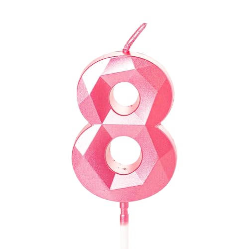 Geburtstagskerzen für Kuchen, Zahlenkerze, Rosa, Happy Birthday Kerzen, Geburtstagskerzen, Kuchenaufsatz für Kinder, Jungen, Geburtstag, Hochzeit, Firma, Jahrestag, Kuchendekorationen (Rosa, 8) von YAAVAAW