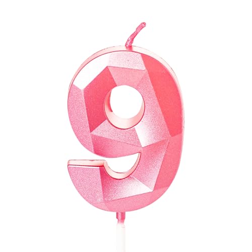 Geburtstagskerzen für Kuchen, Zahlenkerze, Rosa, Happy Birthday Kerzen, Geburtstagskerzen, Kuchenaufsatz für Kinder, Jungen, Geburtstag, Hochzeit, Firma, Jahrestag, Kuchendekorationen (Rosa, 9) von YAAVAAW
