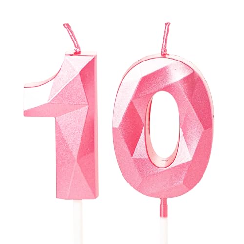 Geburtstagskerzen für Kuchen, Zahlenkerze, Rosa, Happy Birthday Kerzen, Geburtstagskerzen, Tortenaufsatz für Kinder, Jungen, Geburtstag, Hochzeit, Firma, Jahrestag, Kuchendekorationen (Rosa, 10) von YAAVAAW