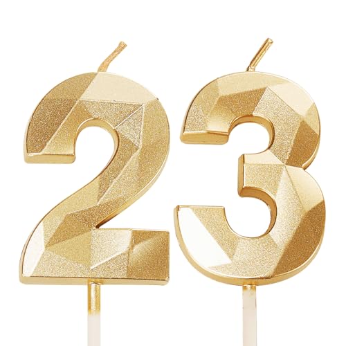 Geburtstagskerzen für Kuchen, Zahlenkerze Gold, Happy Birthday Kerzen, Geburtstagskerzen, Kuchenaufsatz für Kinder, Jungen, Geburtstag, Hochzeit, Firma, Jahrestag, Kuchendekorationen (Gold, 23) von YAAVAAW