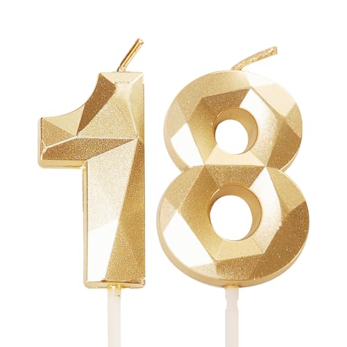 Geburtstagskerzen für Kuchen, Zahlenkerze Gold, Happy Birthday Kerzen, Geburtstagskerzen, Tortenaufsatz für Kinder, Jungen, Geburtstag, Hochzeit, Firma, Jahrestag, Kuchendekorationen (Gold, 18) von YAAVAAW