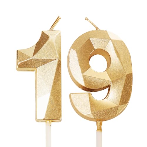 Geburtstagskerzen für Kuchen, Zahlenkerze Gold, Happy Birthday Kerzen, Geburtstagskerzen, Tortenaufsatz für Kinder, Jungen, Geburtstag, Hochzeit, Firma, Jahrestag, Kuchendekorationen (Gold, 19) von YAAVAAW