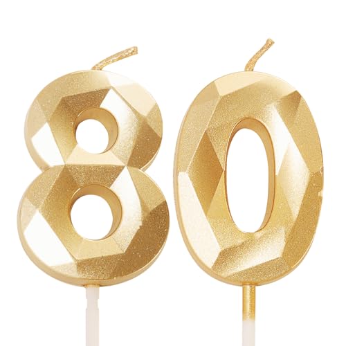 Geburtstagskerzen für Kuchen, Zahlenkerze Gold, Happy Birthday Kerzen, Geburtstagskerzen, Tortenaufsatz für Kinder, Jungen, Geburtstag, Hochzeit, Firma, Jahrestag, Kuchendekorationen (Gold, 80) von YAAVAAW