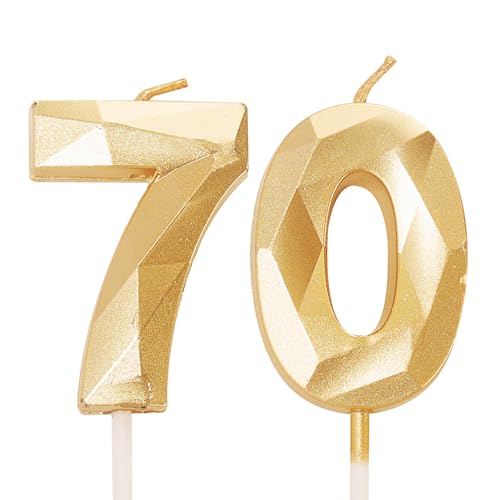 Geburtstagskerzen für Kuchen, Zahlenkerze Gold, Happy Birthday Kerzen Geburtstagskuchenkerzen, Tortenaufsatz für Kinder, Jungen, Geburtstag, Hochzeit, Firma, Jahrestag, Kuchendekorationen (Gold, 70) von YAAVAAW