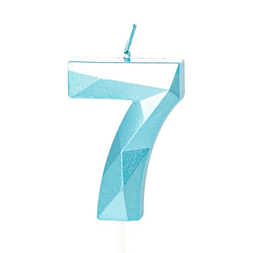 Geburtstagskerzen für Kuchen, Zahlenkerze blau, Happy Birthday Kerzen Geburtstagskuchenkerzen, Tortenaufsatz für Kinder, Jungen, Geburtstag, Hochzeit, Firma, Jahrestag, Kuchendekorationen (Blau, 7) von YAAVAAW