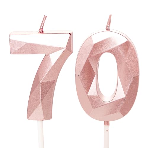 Geburtstagskerzen für Kuchen, Zahlenkerze in Roségold, Happy Birthday-Kerzen, Kuchenaufsatz für Kinder, Jungen, Geburtstag, Hochzeit, Firma, Jahrestag, Kuchendekorationen (Roségold, 70) von YAAVAAW