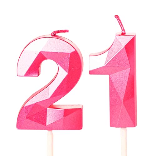 Geburtstagskerzen für Kuchen, Zahlenkerze in Rosenrot, Happy Birthday-Kerzen, Kuchenaufsatz für Kinder, Jungen, Geburtstag, Hochzeit, Firma, Jahrestag, Kuchendekorationen (Rosarot, 21) von YAAVAAW