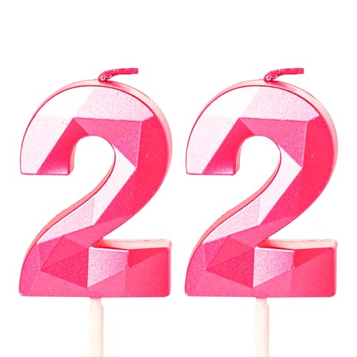 Geburtstagskerzen für Kuchen, Zahlenkerze in Rosenrot, Happy Birthday-Kerzen, Kuchenaufsatz für Kinder, Jungen, Geburtstag, Hochzeit, Firma, Jahrestag, Kuchendekorationen (Rosarot, 22) von YAAVAAW
