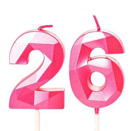 Geburtstagskerzen für Kuchen, Zahlenkerze in Rosenrot, Happy Birthday-Kerzen, Kuchenaufsatz für Kinder, Jungen, Geburtstag, Hochzeit, Firma, Jahrestag, Kuchendekorationen (Rosarot, 26) von YAAVAAW