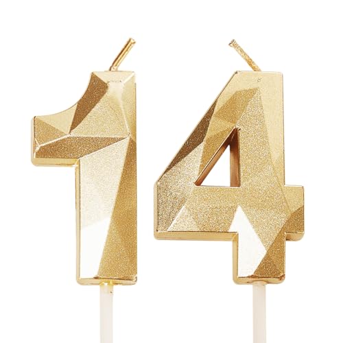 Goldene Kerzen zum 14. Geburtstag – 14 Kerzen für Kuchen, Tortenaufsätze für 14 Jahre Goldene Kerzen zum 14. Geburtstag – 14 Kerzen für Kuchen, Tortenaufsätze für 14 Jahre von YAAVAAW