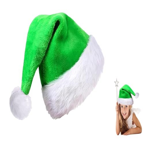 Grüne Weihnachtsmütze für Kinder, Erwachsene, 28 x 38 cm, luxuriöse Weihnachtsmütze, Plüsch-Weihnachtsmannmütze, Unisex, Weihnachtsmannmütze, Weihnachtsmannmütze, Kostüm, Geschenke für Damen, Herren, von YAAVAAW