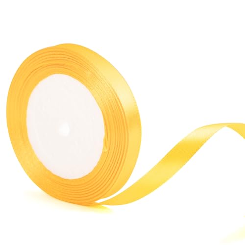 Halloween-Satinband, Polyesterband, Ballonband, Stoff, dickes Band zum Basteln, Weihnachten, Valentinstag, Blumensträuße, Kuchen, Hochzeit, Party-Dekorationen (Goldgelb, 10 mm) von YAAVAAW