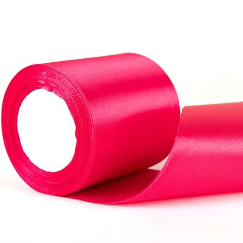 Halloween-Satinband, Polyesterband, Ballonband, Stoff, dickes Band zum Basteln, Weihnachten, Valentinstag, Blumensträuße, Kuchen, Hochzeit, Party-Dekorationen (Hot Pink, 100 mm) von YAAVAAW