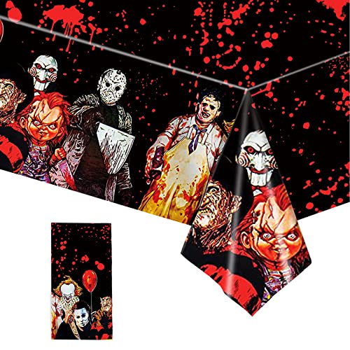 Halloween-Tischdecke für rechteckigen Tisch, 130 x 220 cm, Halloween-Einweg-Tischdecke, gruselige, blutige Kunststoff-Tischdecke, Horrorfilm-Charakter-Tischdecke für Halloween, Schrei, Partyzubehör, Halloween-Tischdecke für rechteckigen Tisch, 130 x 220 cm, Halloween-Einweg-Tischdecke, gruselige, blutige Kunststoff-Tischdecke, Horrorfilm-Charakter-Tischdecke für Halloween, Schrei, Partyzubehör, von YAAVAAW