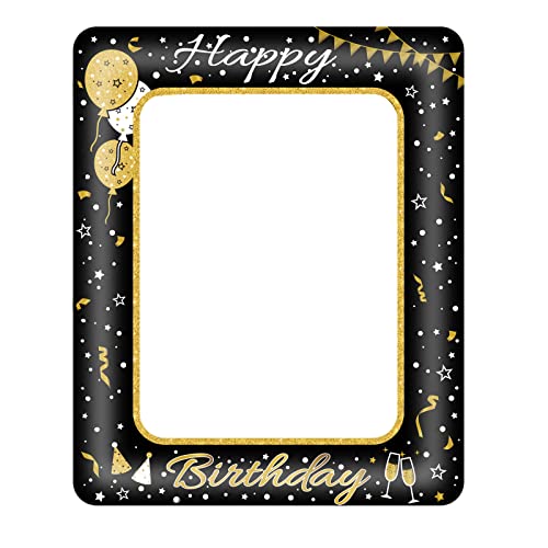 Happy Birthday Photo Booth Props for Boys Girls Men Women Gift,Black Gold Inflatable Selfie Picture Frame,Giant Inflatable Party Photo Booth Frame for All Ages Birthday Party Decorations Supplies von YAAVAAW