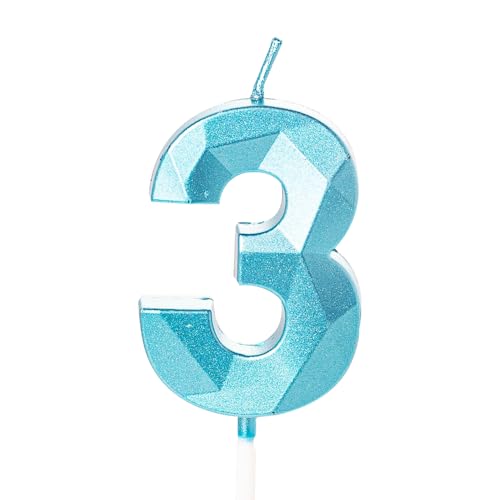 Kerze zum 3. Geburtstag, blaue Zahl 3, Kerze für Geburtstagskuchen, blaue Kerze zum 3. Geburtstag, 3. Geburtstag, Kuchenkerze, Tortenaufsätze für 3 Jahre alte Jungen, Blau von YAAVAAW