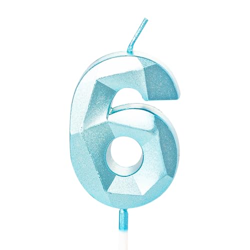 Kerze zum 6. Geburtstag, blaue Zahl 6, Kerze für Geburtstagskuchen, blaue Kerze zum 6. Geburtstag, 6. Geburtstag, Kuchenkerze, Tortenaufsätze für 6 Jahre alte Jungen, Blau von YAAVAAW