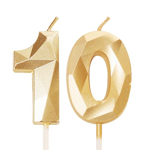 Kerzen zum 10. Geburtstag, Zahl 10, für Geburtstagskuchenaufsätze, Gold von YAAVAAW