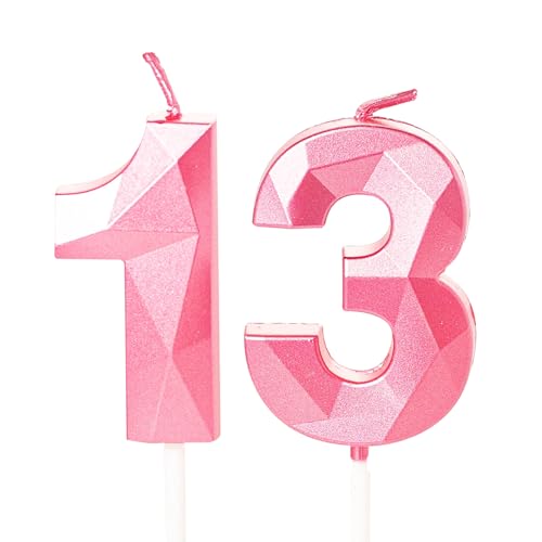 Kerzen zum 13. Geburtstag, rosa Zahl 13 Kerzen für Kuchendekorationen Kerzen zum 13. Geburtstag, rosa Zahl 13 Kerzen für Kuchendekorationen von YAAVAAW
