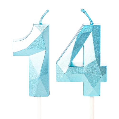 Kerzen zum 14. Geburtstag, blaue Zahl 14 Kerzen für Geburtstagskuchen, blau 14 Geburtstagskerzen für Kuchen, 14. Geburtstag, Kuchendekoration für 14 Jahre alte Jungen, Blau Kerzen zum 14. Geburtstag, blaue Zahl 14 Kerzen für Geburtstagskuchen, blau 14 Geburtstagskerzen für Kuchen, 14. Geburtstag, Kuchendekoration für 14 Jahre alte Jungen, Blau von YAAVAAW