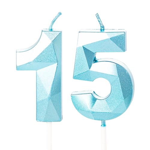 Kerzen zum 15. Geburtstag für Kuchen – blaue Zahl 15 Kuchendekorationen für Jungen Kerzen zum 15. Geburtstag für Kuchen – blaue Zahl 15 Kuchendekorationen für Jungen von YAAVAAW